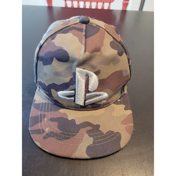 Youth Camo PlayStation Hat Fashion UK Snapback Cap Logo on back Army Green Brown - Picture 1 of 5